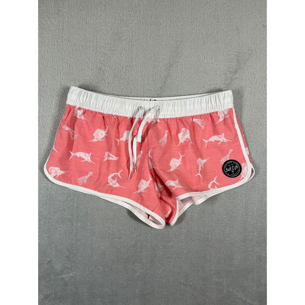 Salt Life Womens Coral Pink Marlin Good Dayz Board Shorts Swim Shorts Size S